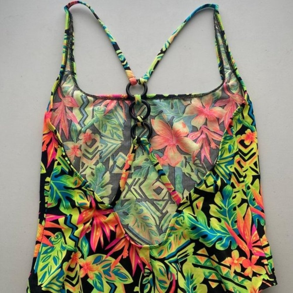 Vintage 90s? Carabella Neon Retro Floral One Piece Swim Suit - Picture 6 of 10